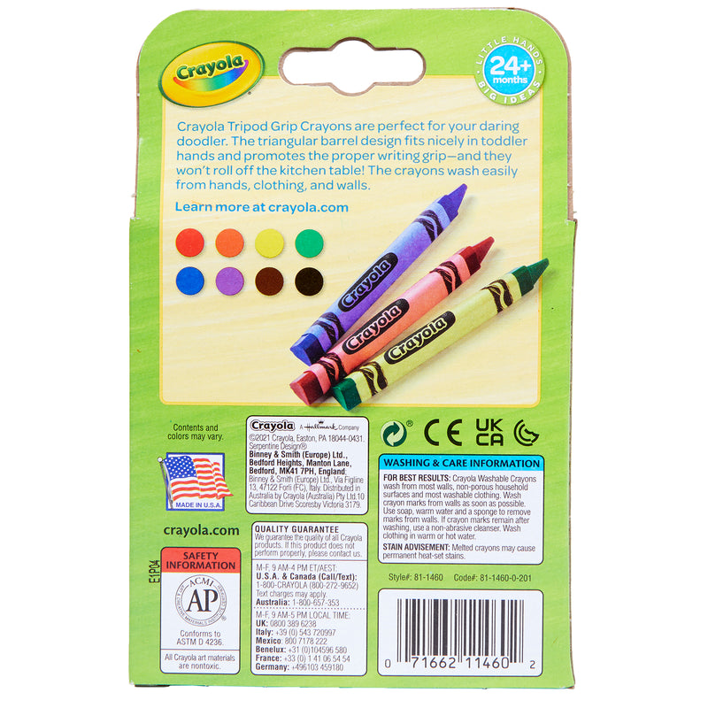 8ct Washable Tripod Grip Crayons