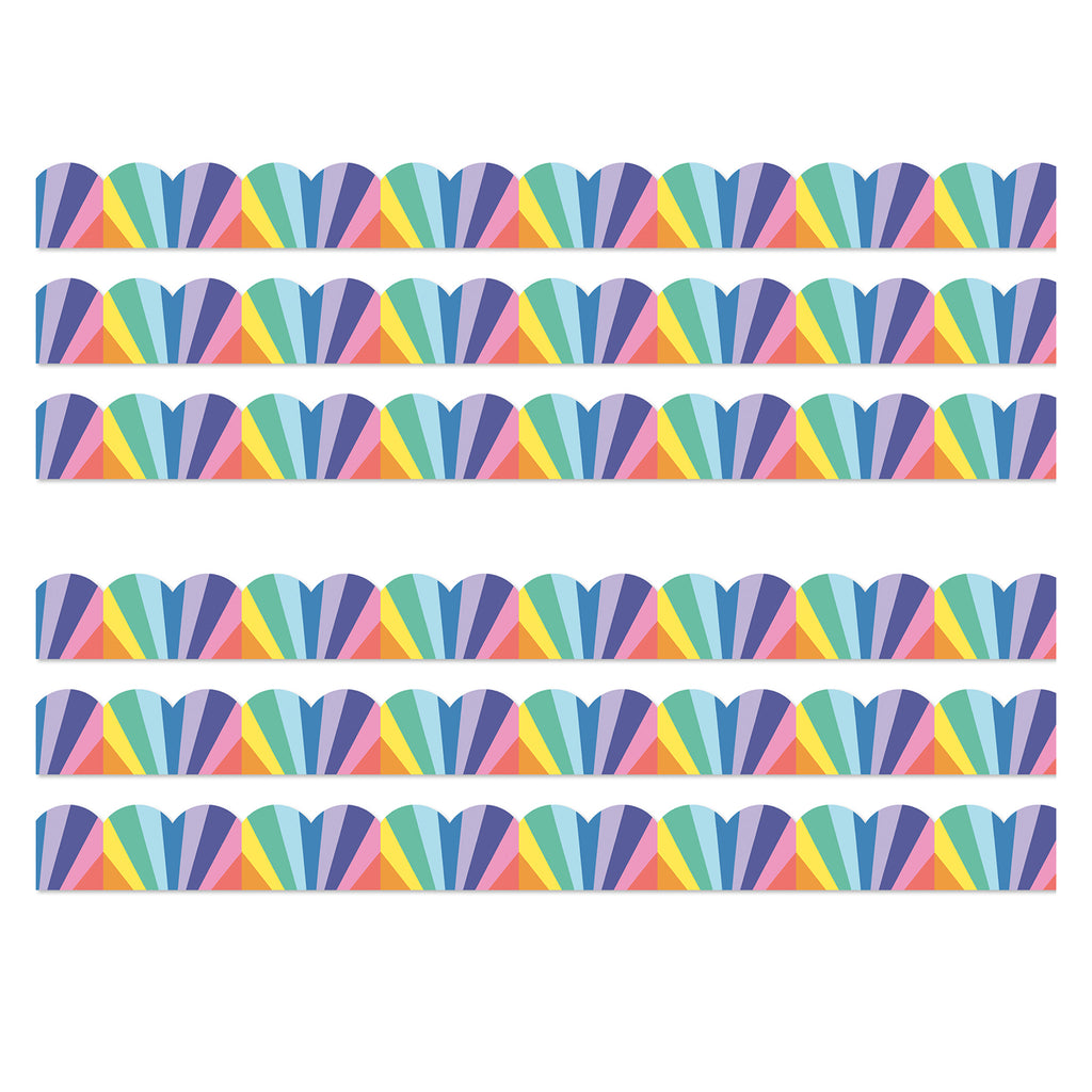 We Stick Together Rainbow Burst Scalloped Bulletin Board Borders, 39 Feet Per Pack, 6 Packs