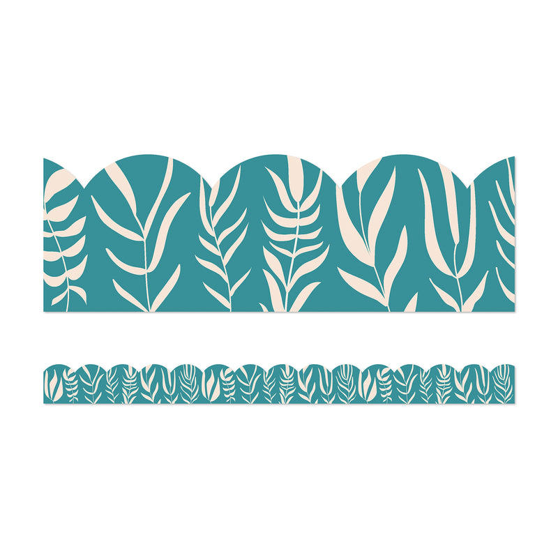 True to You Teal with Leaves Scalloped Bulletin Board Borders, 39 Feet Per Pack, 6 Packs