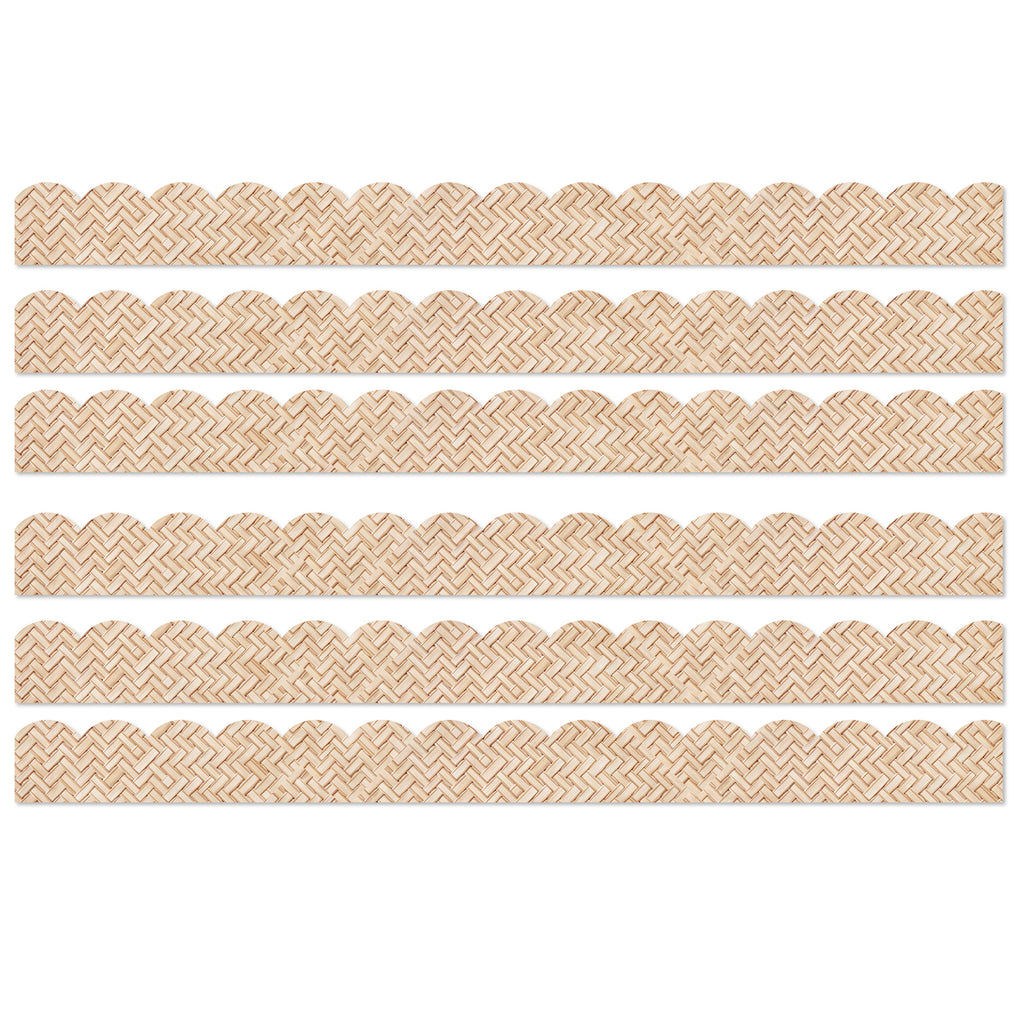 True to You Woven Bamboo Scalloped Bulletin Board Borders, 39 Feet Per Pack, 6 Packs