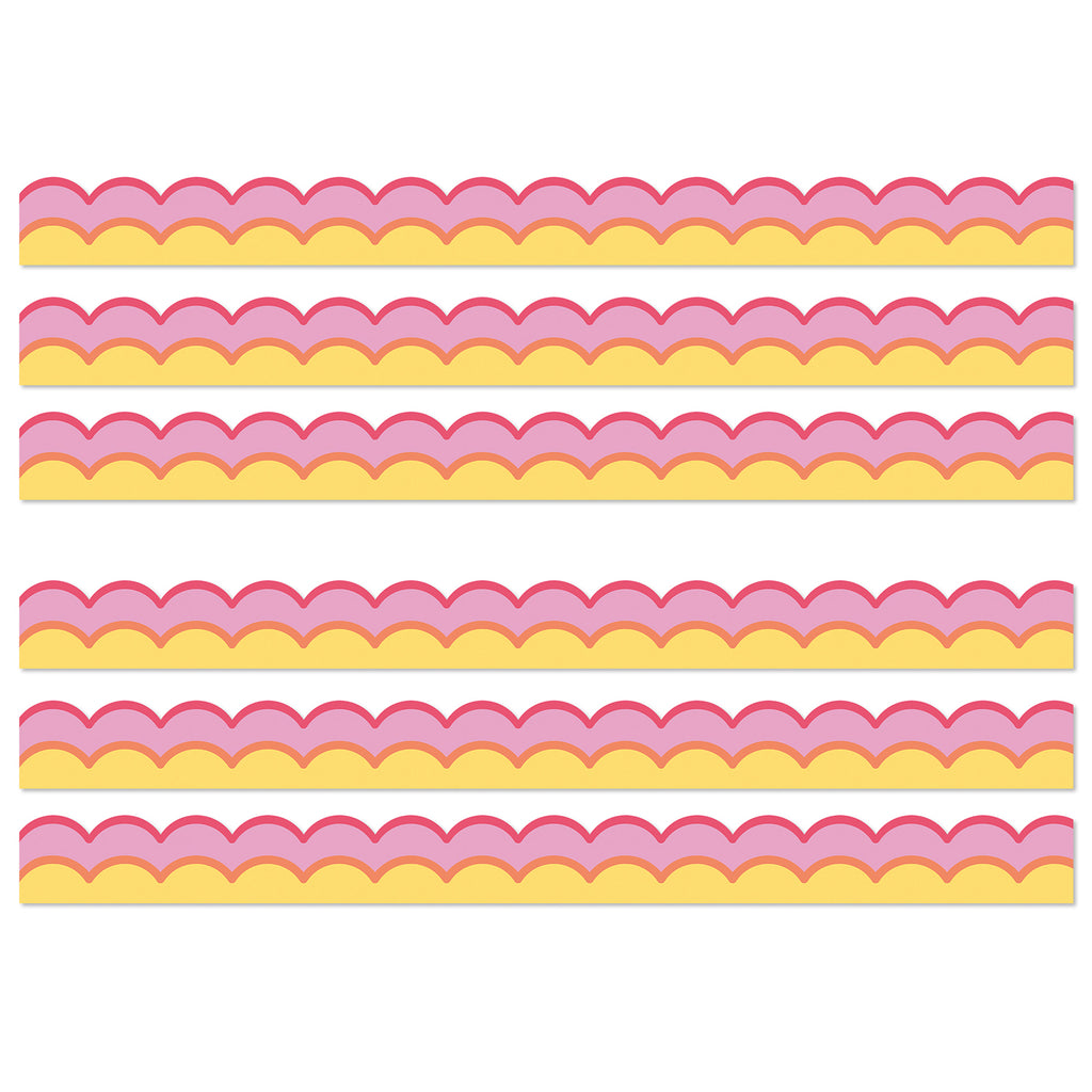 Happily Ever Elementary Retro Remix Warm Waves Scalloped Bulletin Board Borders, 39 Feeet Per Pack, 6 Packs