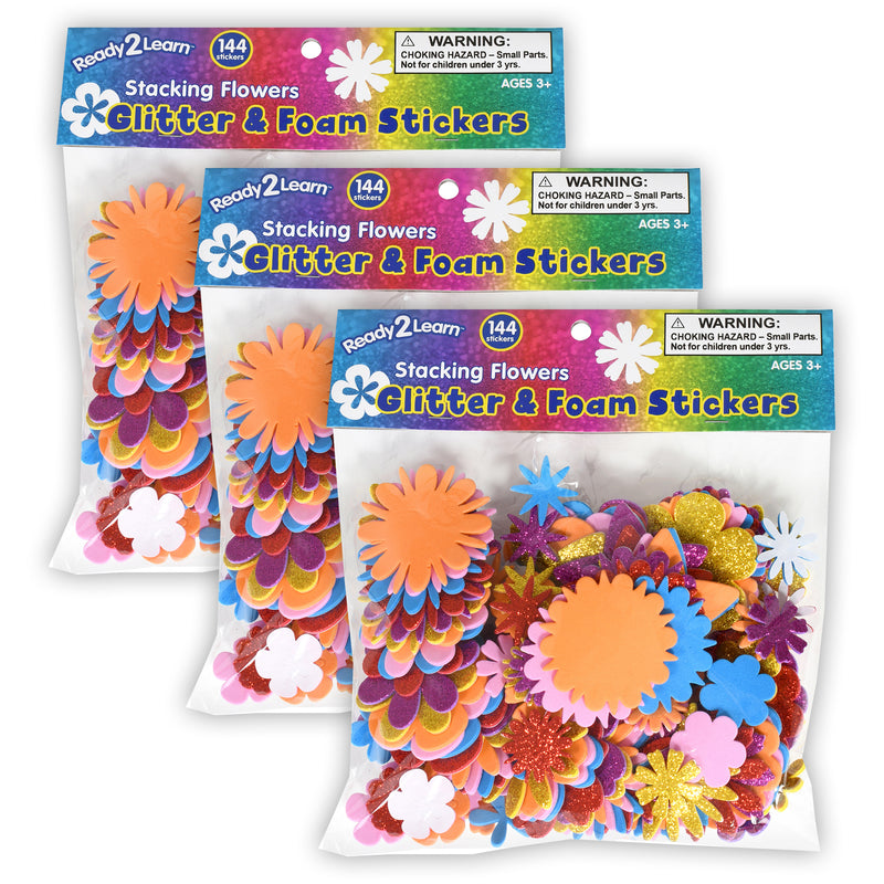 (3 Pk) Glitter Foam Stickers Flower