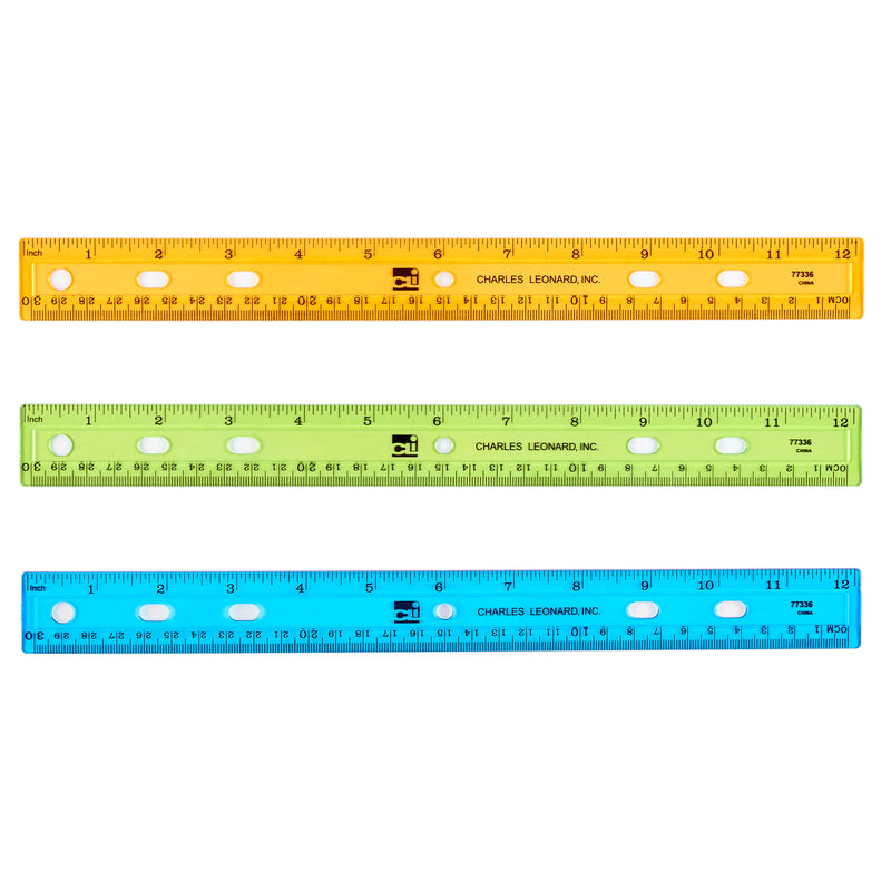 36pk 12in Plastic Ruler Asst Colors