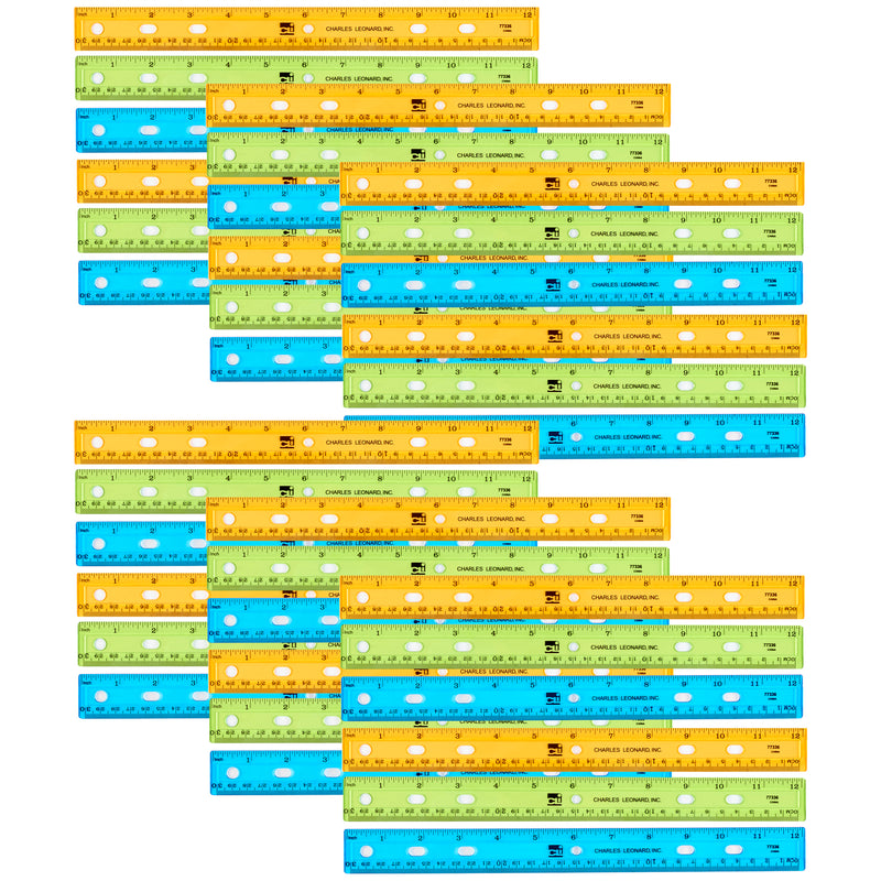 36pk 12in Plastic Ruler Asst Colors