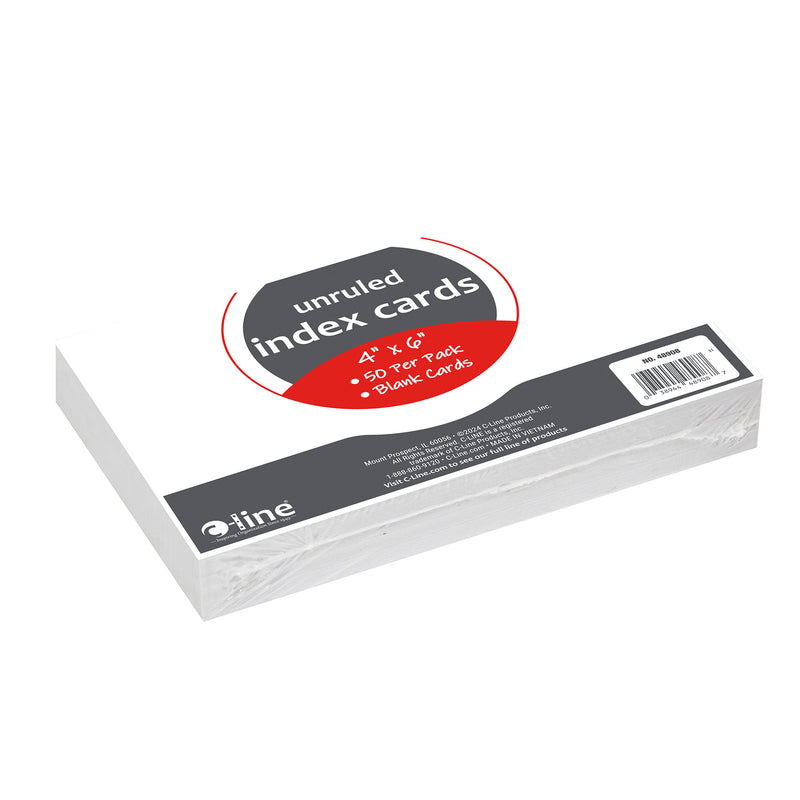 Index Cards, 4" x 6", White, Unruled, 50 Per Pack, 10 Packs