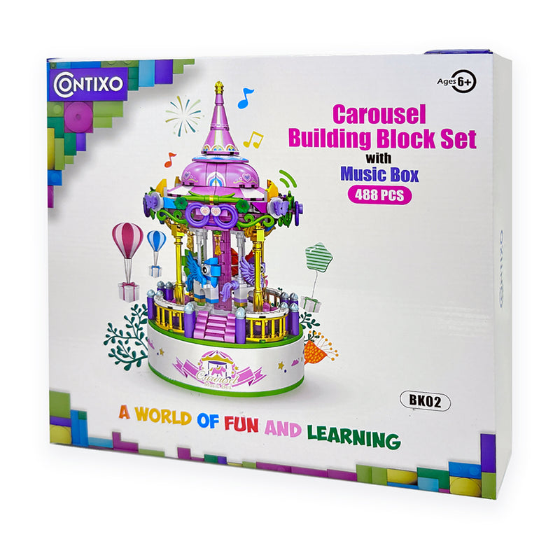 BK02 Carousel Building Block Set with Music Box, 488 Pieces