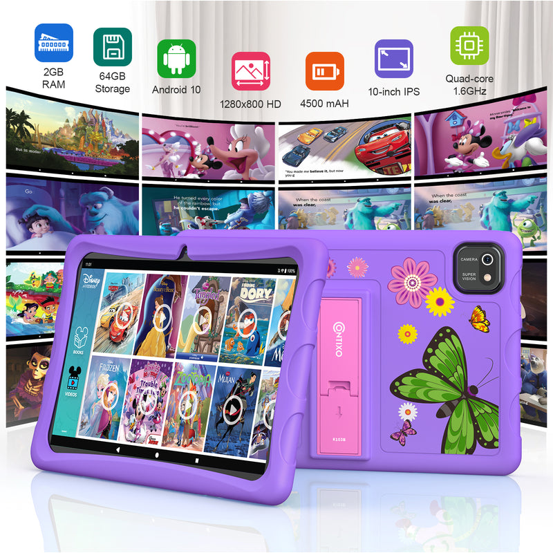K103-A Purple 10-Inch Kids 64GB HD Tablet