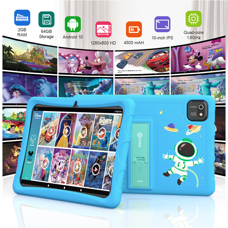 K103B 10-Inch Kids 64GB HD Tablet, Blue