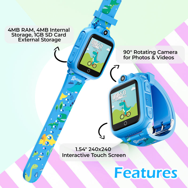 KW1 Smart Watch for Kids with Educational Games, HD Touch Screen, Camera, and MP3 Music Player, Blue