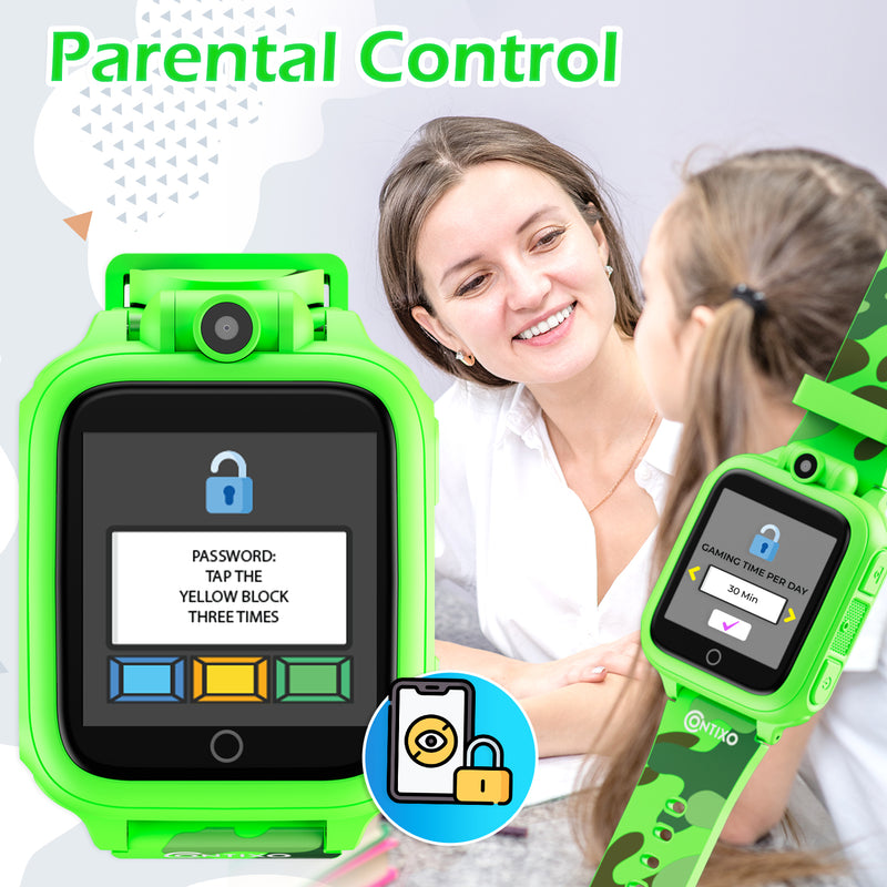 KW1 Smart Watch for Kids with Educational Games, HD Touch Screen, Camera, and MP3 Music Player, Green