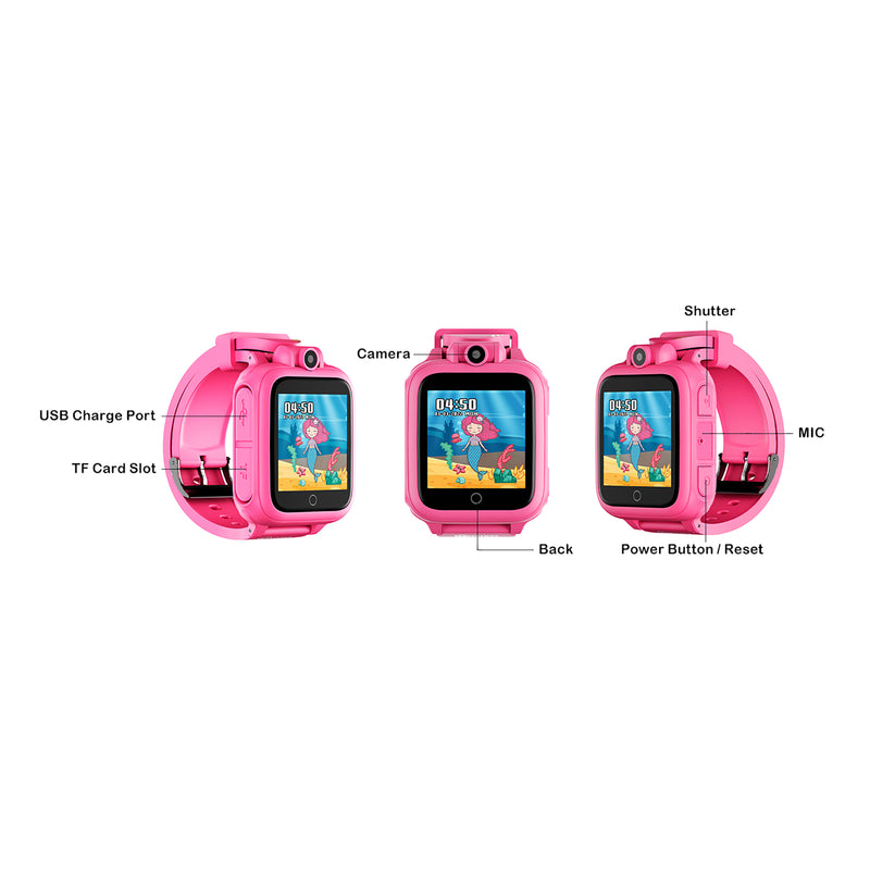 KW1 Smart Watch for Kids with Educational Games, HD Touch Screen, Camera, and MP3 Music Player, Pink