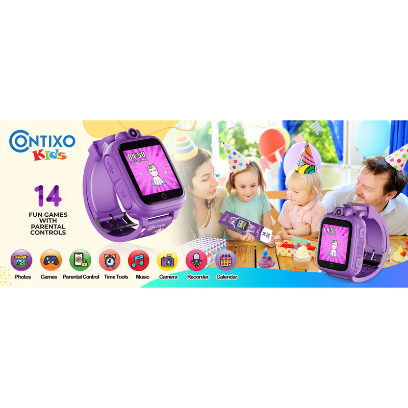 KW1 Smart Watch for Kids with Educational Games, HD Touch Screen, Camera, and MP3 Music Player, Purple