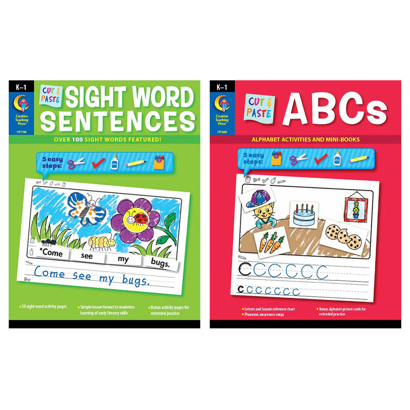 Cut & Paste Letters & Sight Word Sentences, 2-Book Set