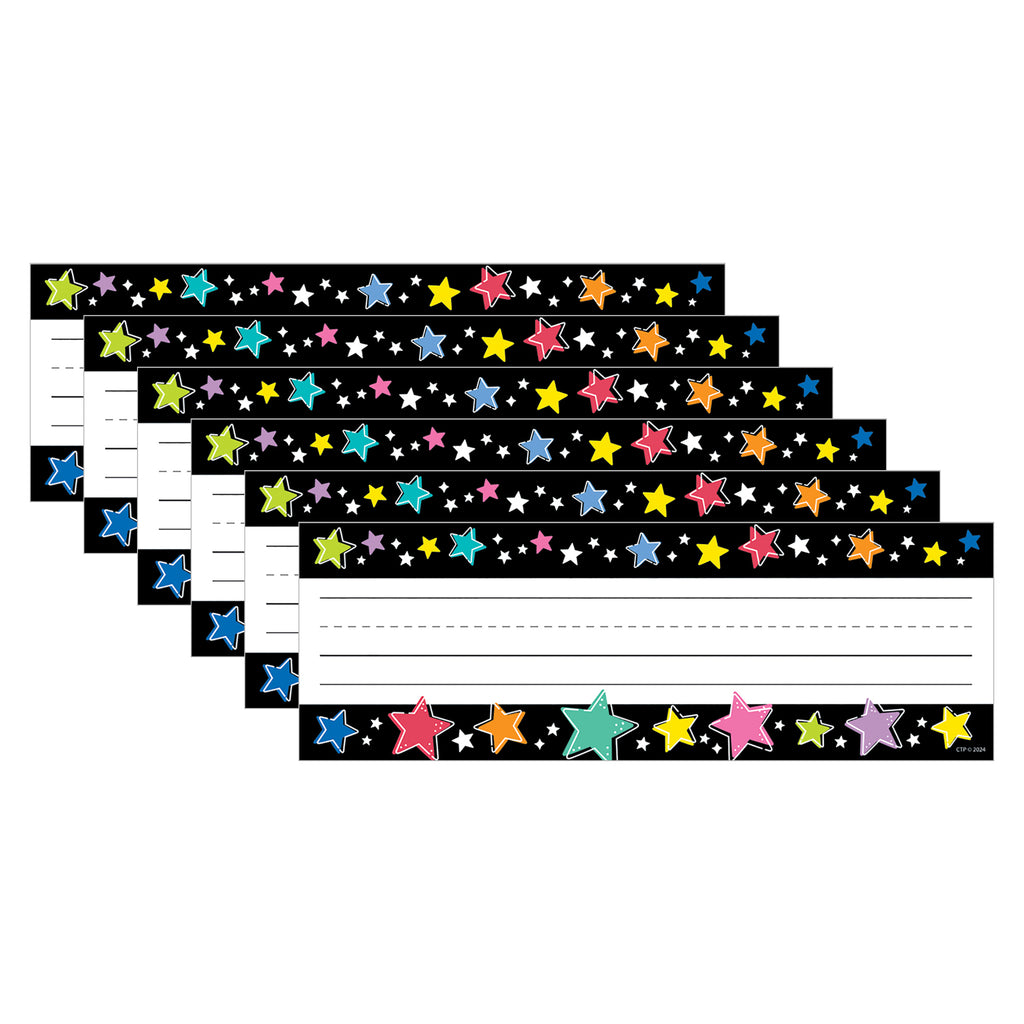 Star Bright Colorful Stars on Black Name Plates, 36 Per Pack, 6 Packs