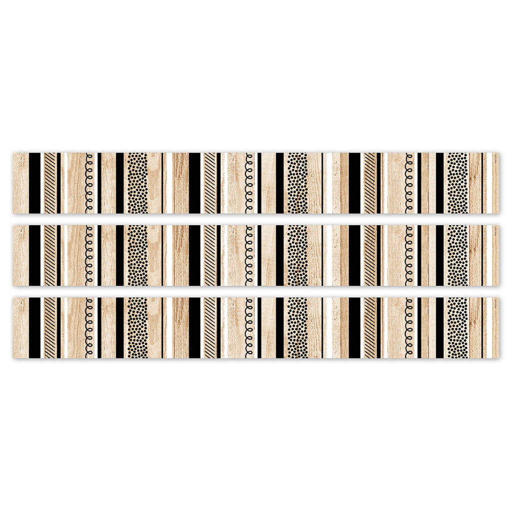Core Decor Stripes and Doodles on Wood EZ Border, 48 Feet Per Pack, 3 Packs