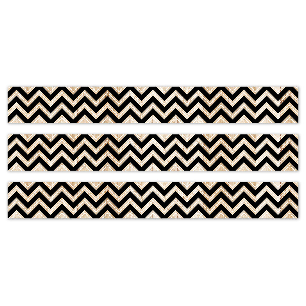 Core Decor Black and Wood Chevron EZ Border, 48 Feet Per Pack, 3 Packs