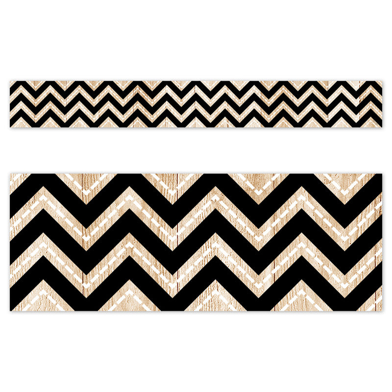 Core Decor Black and Wood Chevron EZ Border, 48 Feet Per Pack, 3 Packs