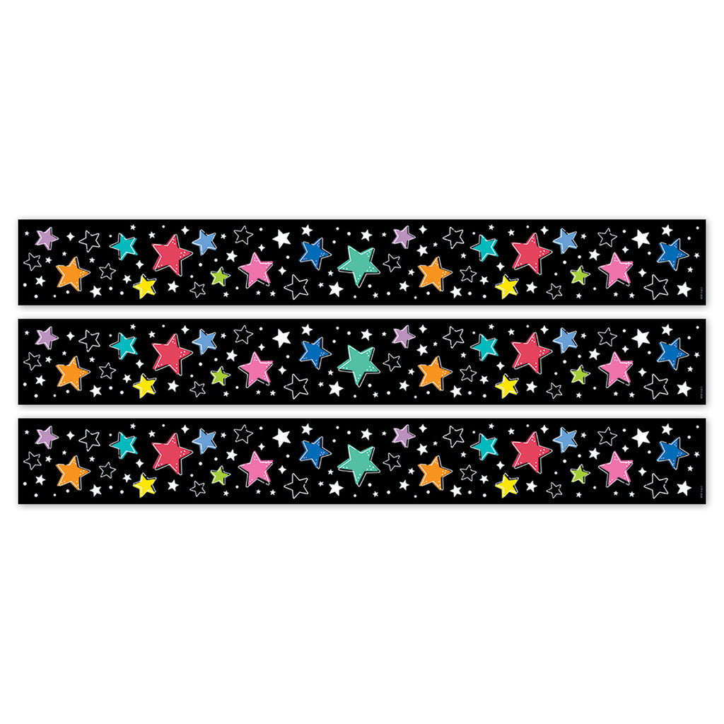 Star Bright Colorful Stars on Black EZ Border, 48 Feet Per Pack, 3 Packs