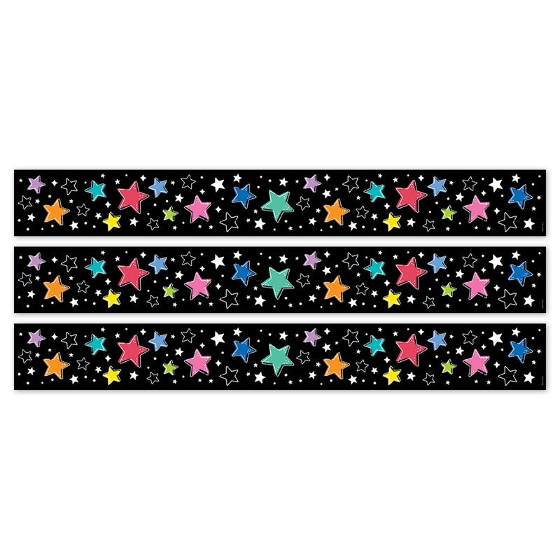 Star Bright Colorful Stars on Black EZ Border, 48 Feet Per Pack, 3 Packs