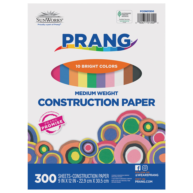 Construction Paper, 10 Assorted Colors, 9" x 12", 300 Sheets Per Pack, 2 Packs