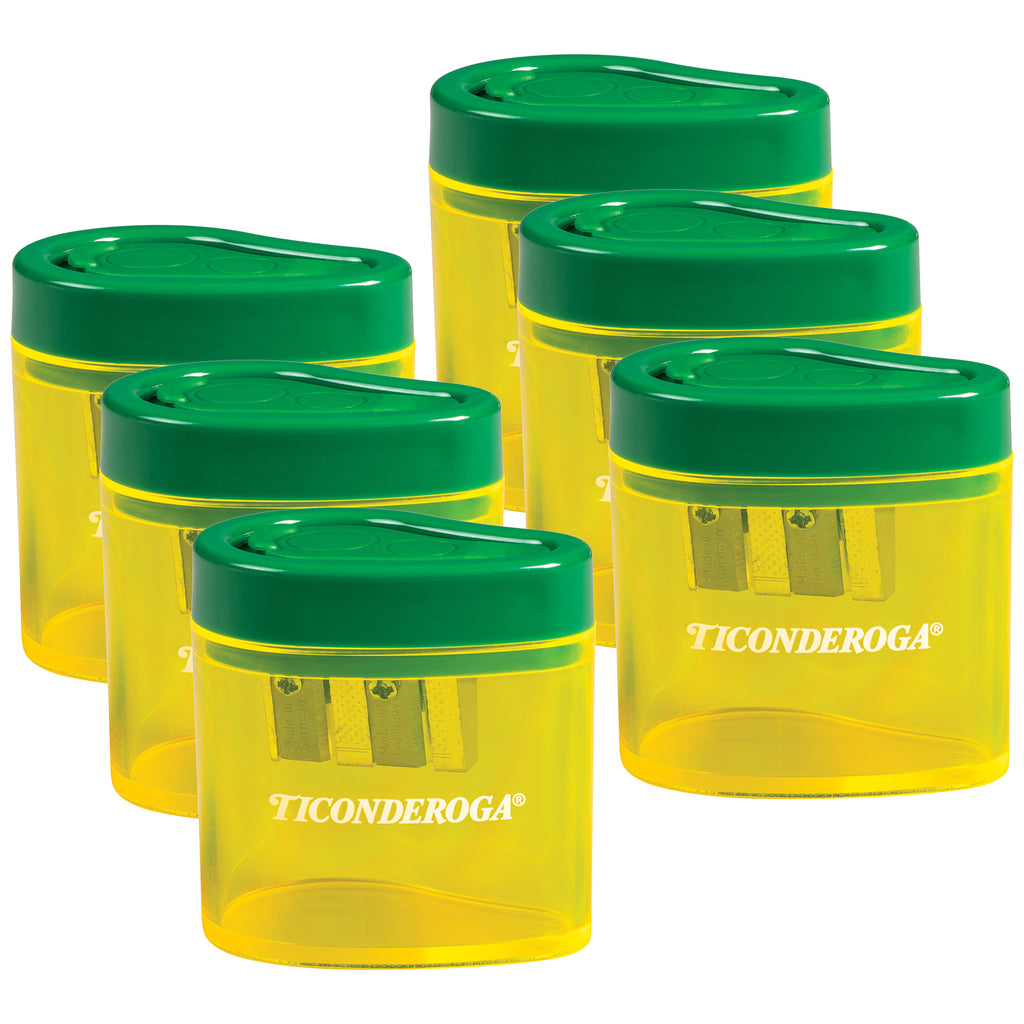 Two Hole Pencil Sharpener, Green/Yellow, Pack of 6