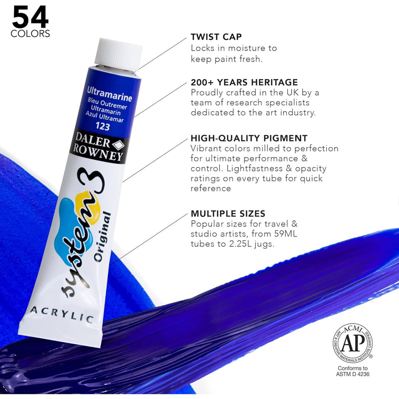 System3 Acrylic Paint Starter Set, Assorted Colors, 22ml, 6 Pieces