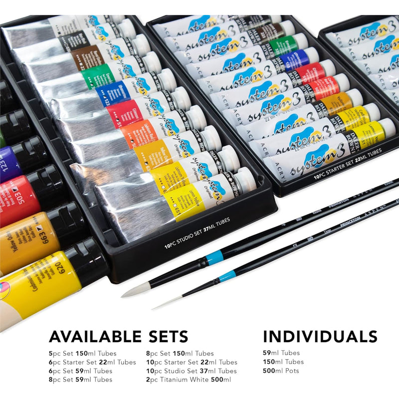 System3 Acrylic Paint Starter Set, Assorted Colors, 22ml, 6 Pieces