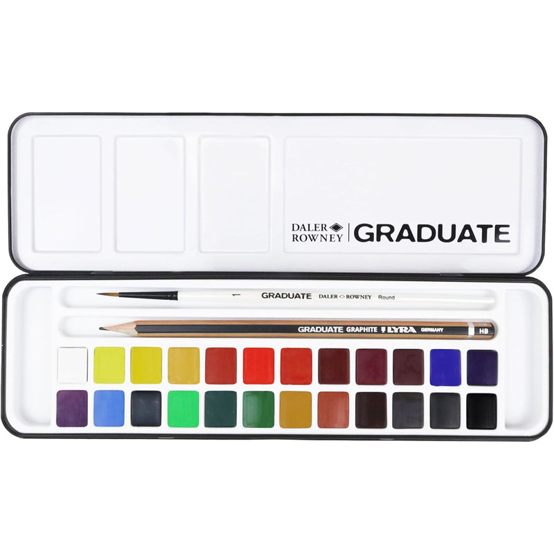 Graduate Watercolor Paint Half Pan Travel Set, Assorted Colors, 24 Pieces
