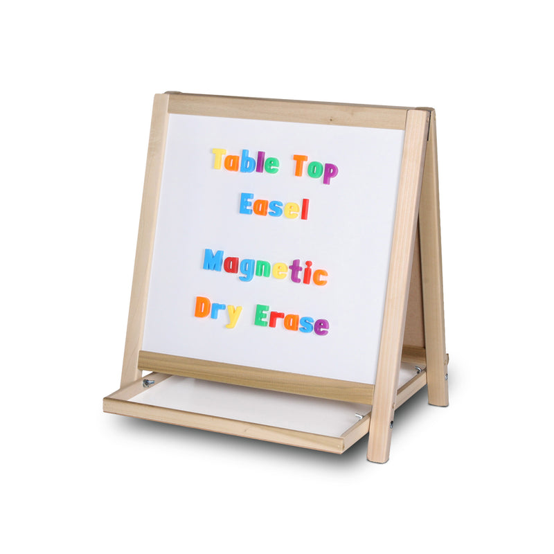 Magnetic Table Top Easel White Dry Erase/Black Chalkboard, 19.5"H x 18"W