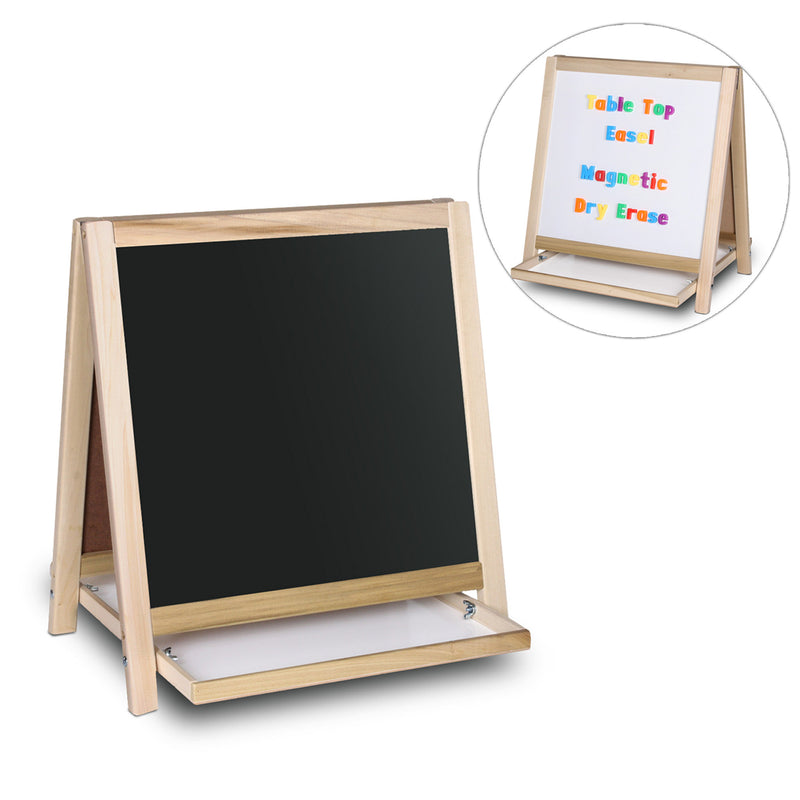 Magnetic Table Top Easel White Dry Erase/Black Chalkboard, 19.5"H x 18"W