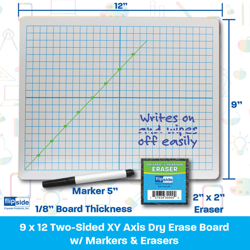 Dry Erase XY Axis/Dry Erase, Two-Sided, Pens & Erasers, 9" x 12", Class Pack of 12