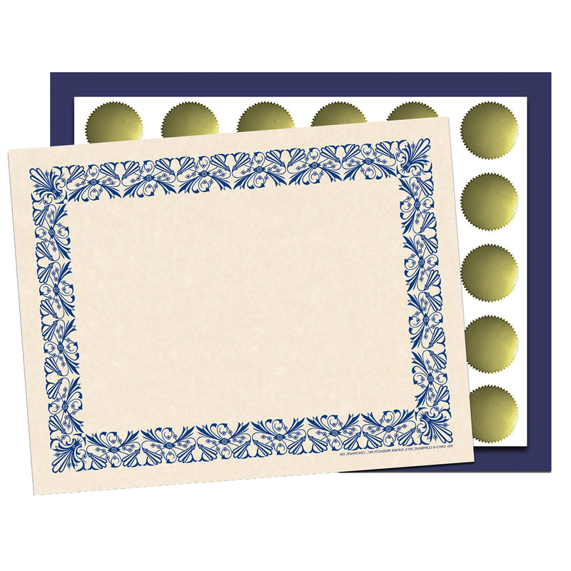 Art Deco Set - Blue Border Paper, Plain Folders, Gold Seals