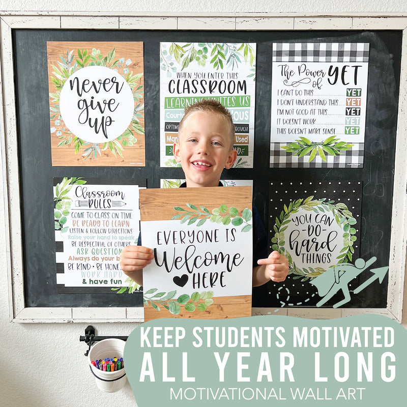 Boho Farmhouse Growth Mindset Classroom Decor Posters, Set of 9