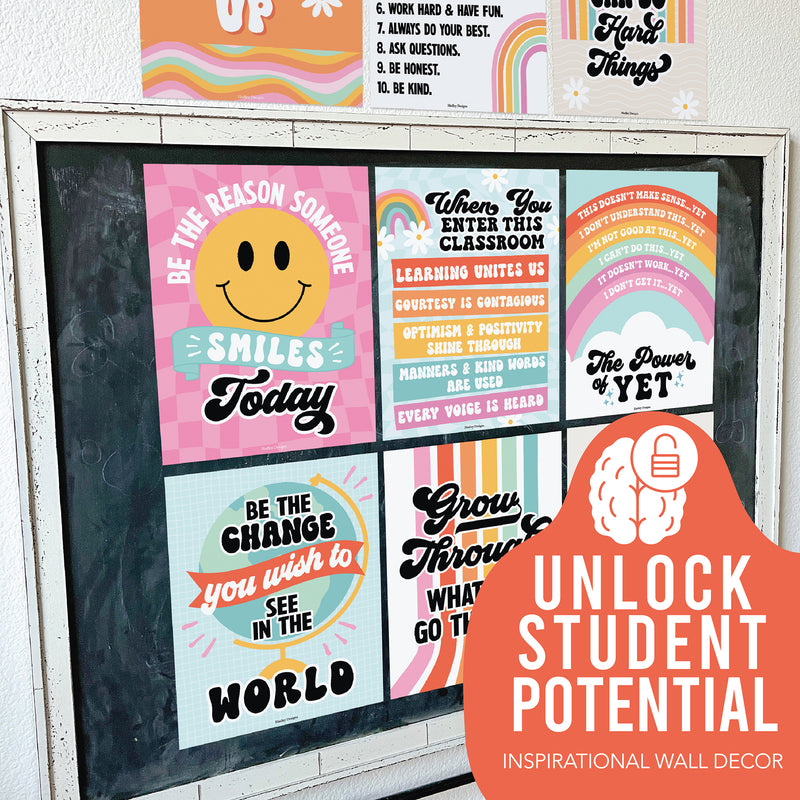 Retro Growth Mindset Classroom Decor Posters, Set of 9