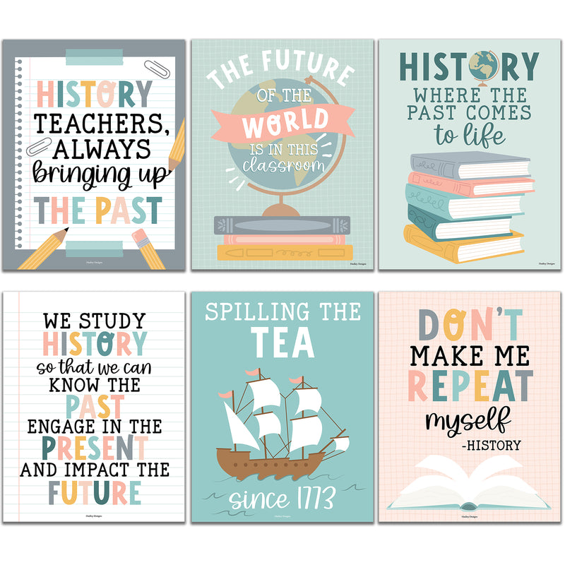 Boho History Bulletin Board Classroom Decor Posters, Set of 6