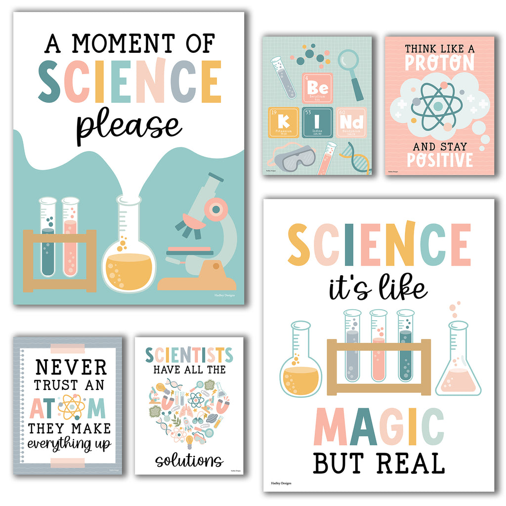 Boho Science Bulletin Board Classroom Decor Posters, Set of 6