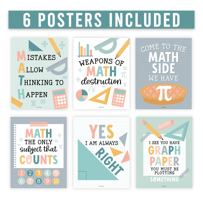 Boho Math Bulletin Board Classroom Decor Posters, Set of 6