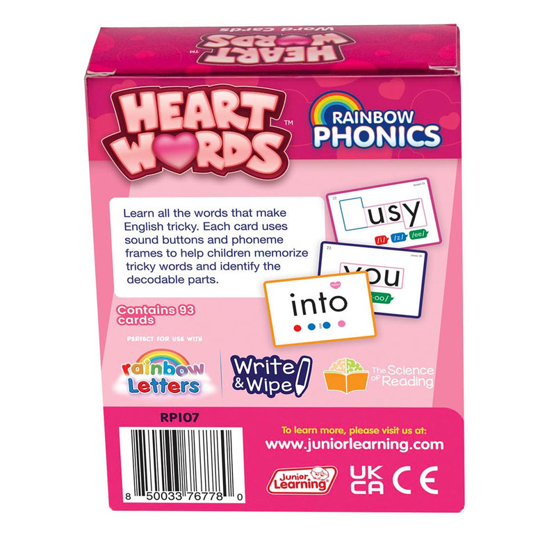 Rainbow Phonics Heart Word Cards, Common Exception Words