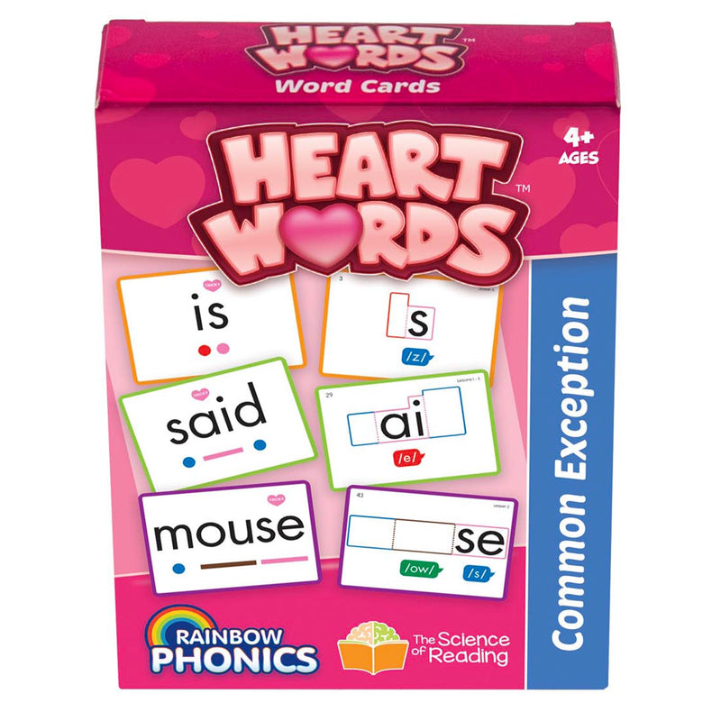 Rainbow Phonics Heart Word Cards, Common Exception Words