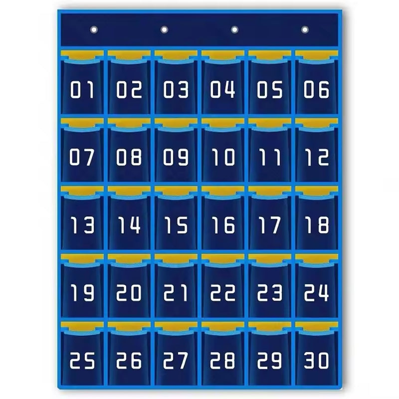 Hanging Cell Phone Pocket Storage Classroom Organizer, 30-Pockets, Blue/Yellow