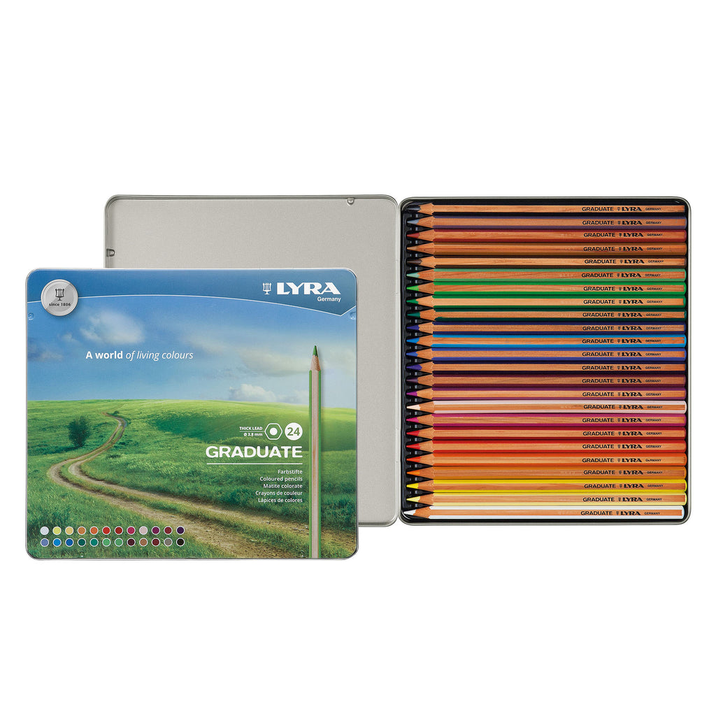 Graduate Colored Pencils Set Tin, Assorted Colors, 24 Pieces