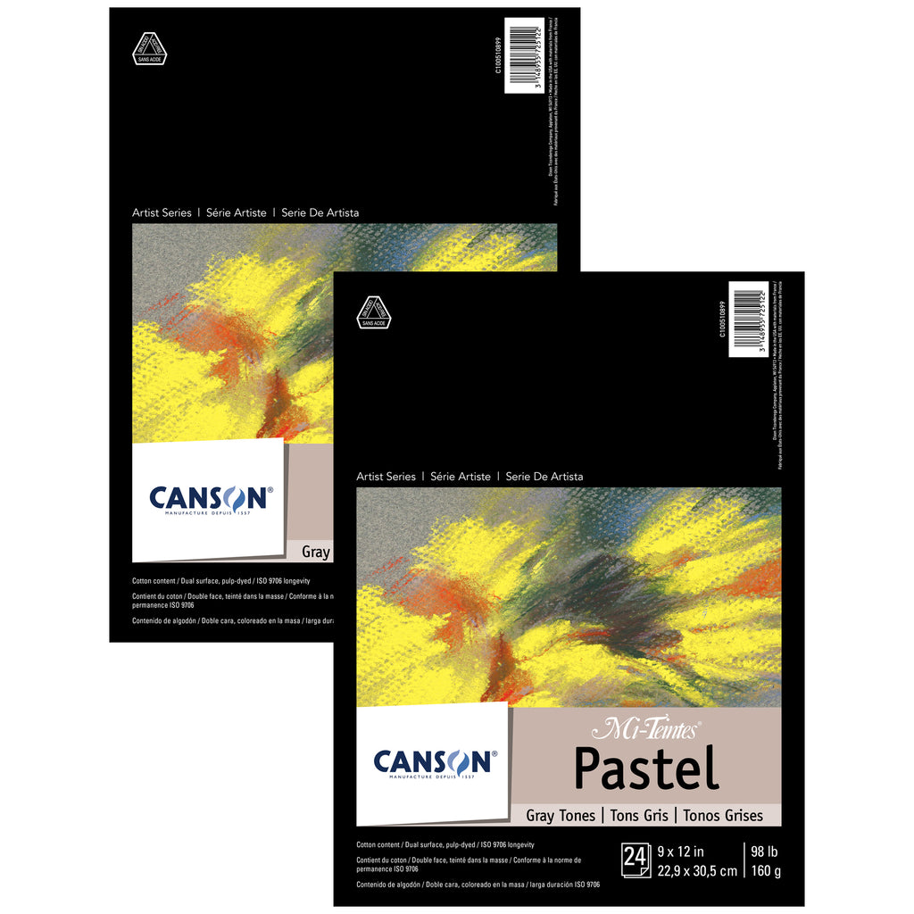 Artist Series Mi-Teintes Pastel Pad, Gray Tones, Foldover Binding, 24 Sheet, 9x12 inch, Pack of 2
