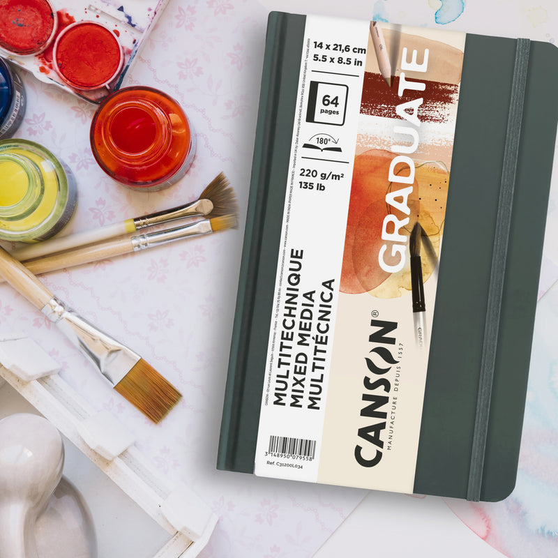 Mixed Media Art Book 5.5x8.5 Naturl Canson Graduate 32 Sheets Hard