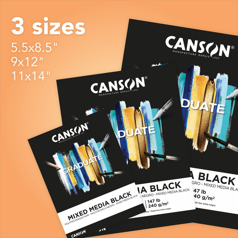 Mixed Media Pad 9x12 Blk Foldover Canson Graduate 12 Sheets