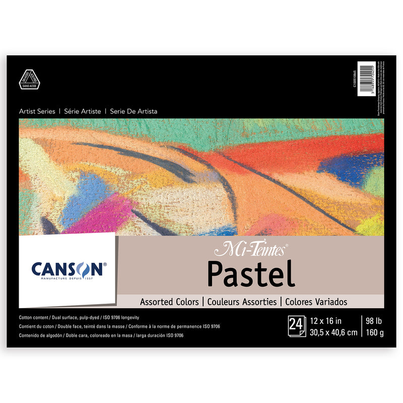 Artist Series Mi-Teintes Pastel Pad, Assorted Colors, Foldover Binding, 24 Sheet, 12x16 inch, 1 Count