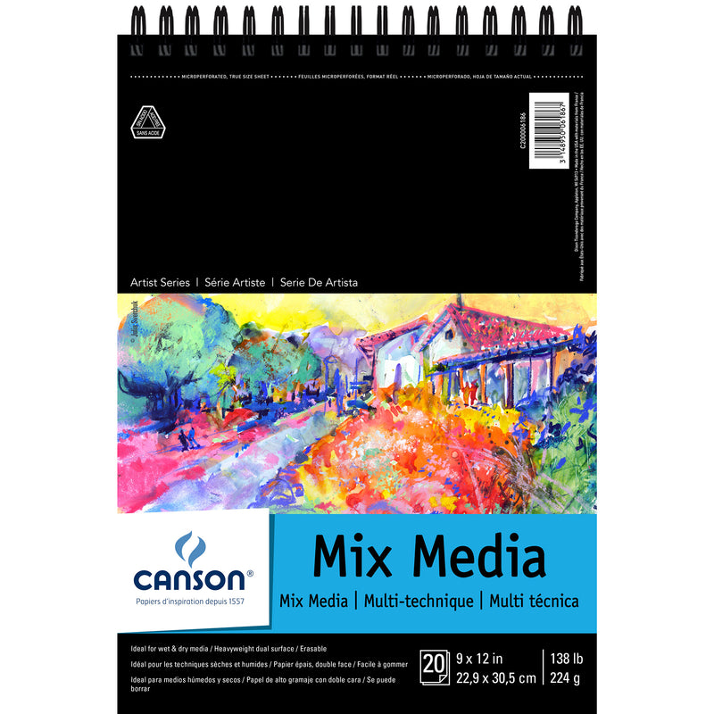 Artist Series Mixed Media Pad, Top Wire Binding, 20 Sheet, 9x12 inch, Pack of 3