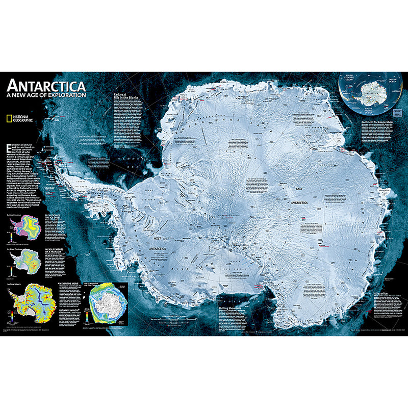 Antarctica Satellite Wall Map 31 X 20