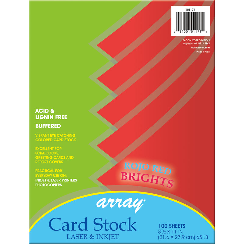 Card Stock, Rojo Red, 8-1/2" x 11", 100 Sheets Per Pack, 2 Packs