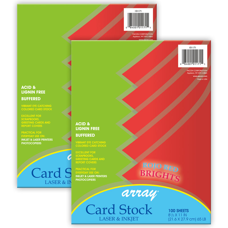 Card Stock, Rojo Red, 8-1/2" x 11", 100 Sheets Per Pack, 2 Packs