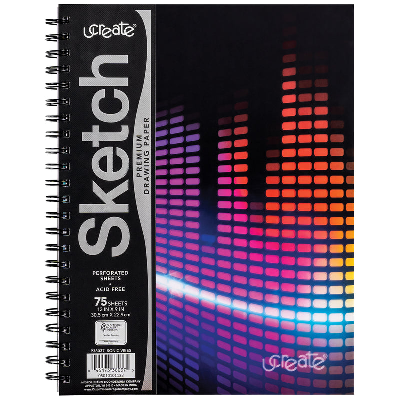 Fashion Poly Sketch Book, Sonic Vibes, Unruled, 12" x 9", Pack of 3